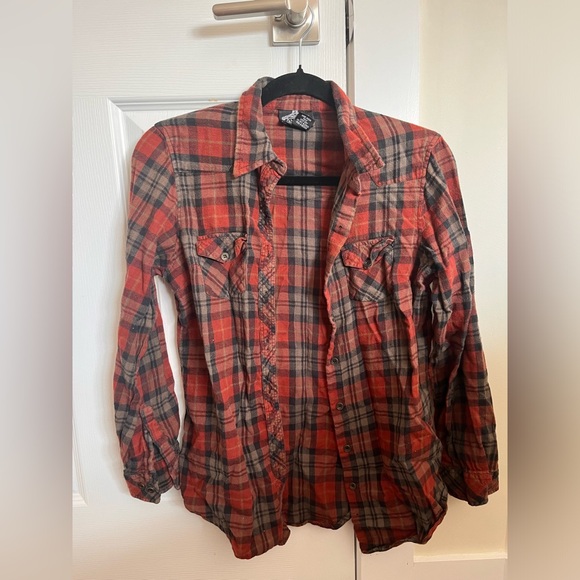 Angie Red and Green Plaid Flannel Button Up, Ladies’ Size Medium - Picture 4 of 7